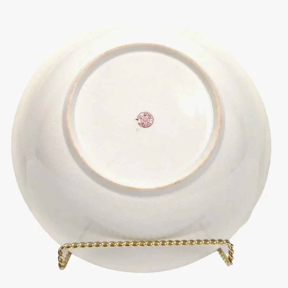 Vintage Japanese Luster Ware Serving Bowl with Floral Center Peach Band 9.5
